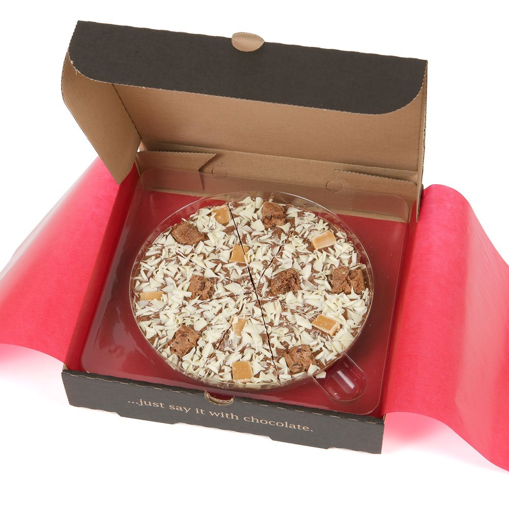 Crunchy Munchy Chocolate Pizza presented in a pizza box